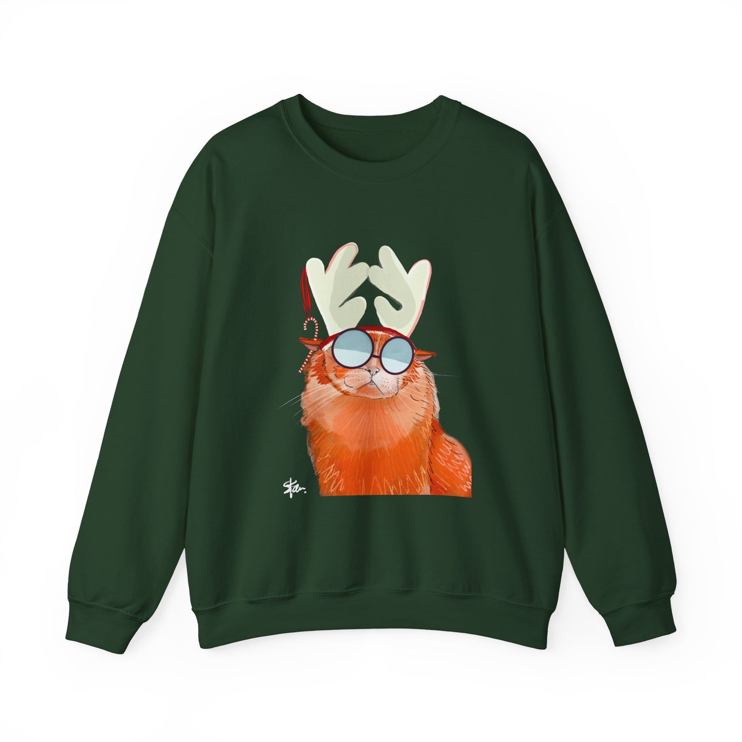 Crewneck Sweatshirt - Cool Cat Christmas Hipster Holiday Cat Lover Gift