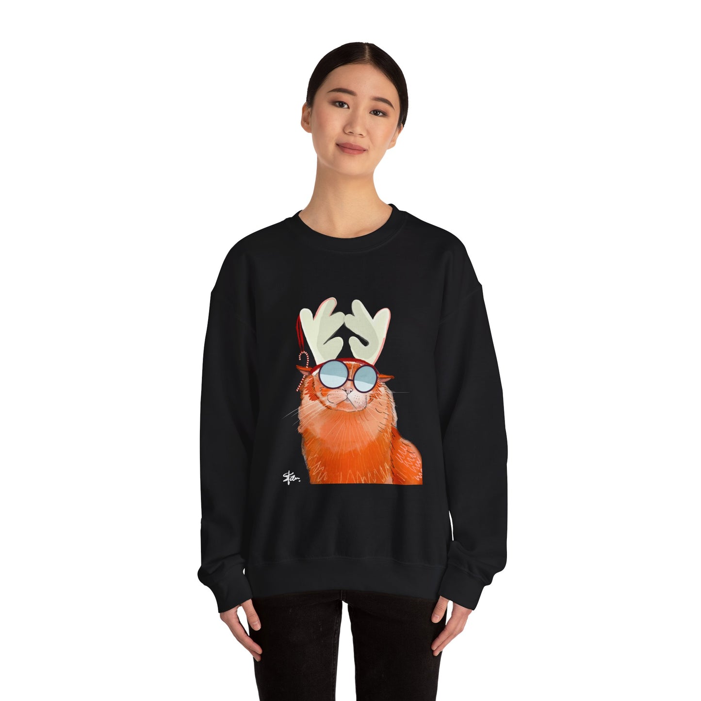 Crewneck Sweatshirt - Cool Cat Christmas Hipster Holiday Cat Lover Gift