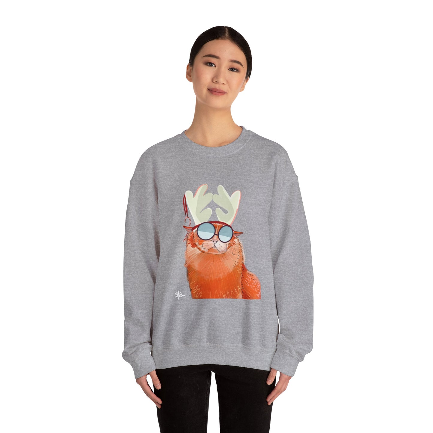 Crewneck Sweatshirt - Cool Cat Christmas Hipster Holiday Cat Lover Gift