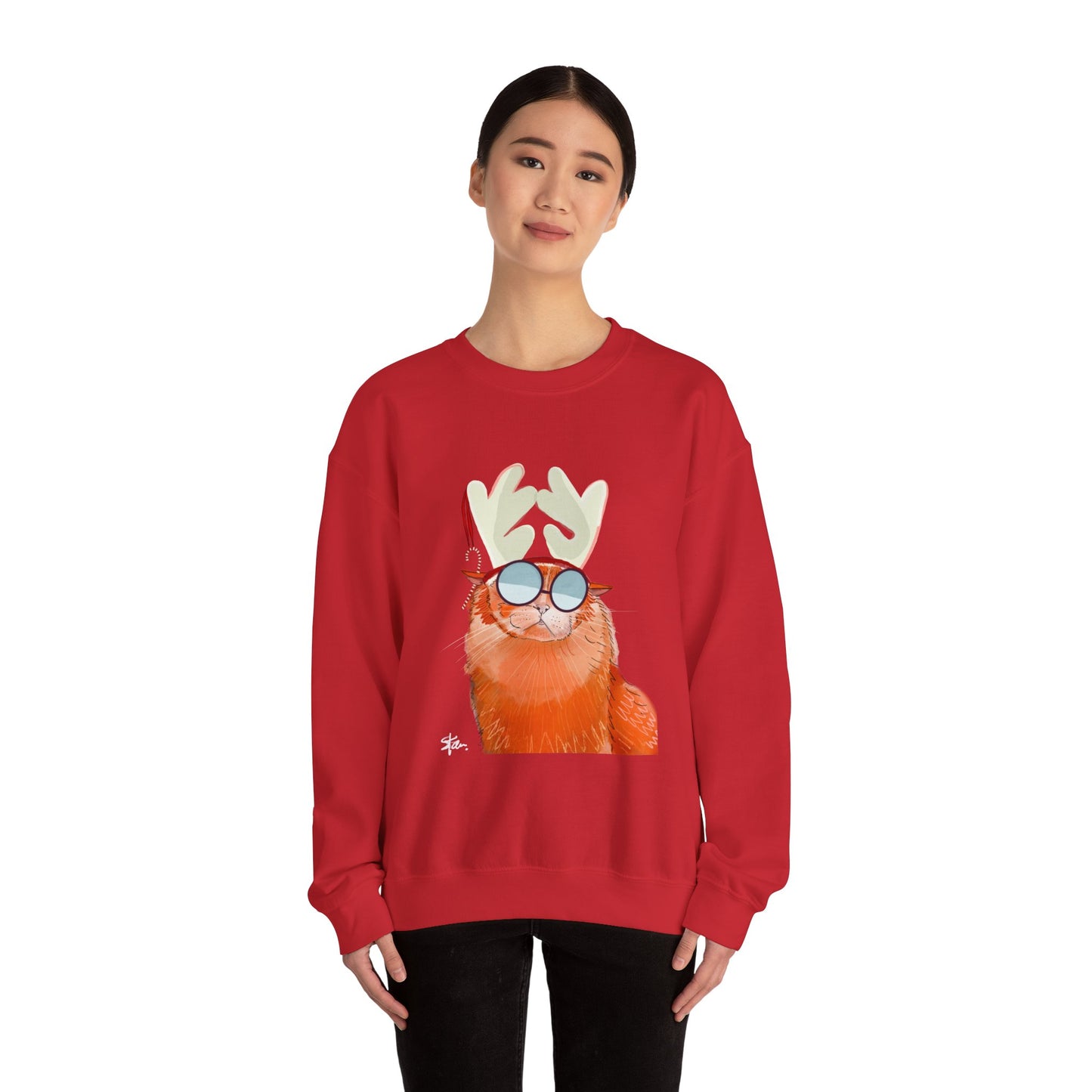 Crewneck Sweatshirt - Cool Cat Christmas Hipster Holiday Cat Lover Gift