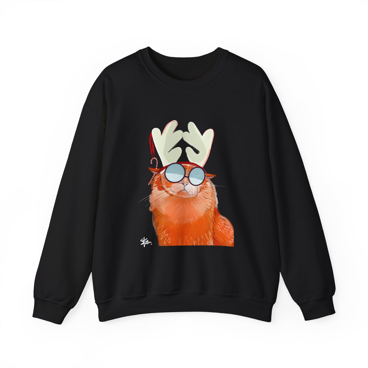 Crewneck Sweatshirt - Cool Cat Christmas Hipster Holiday Cat Lover Gift