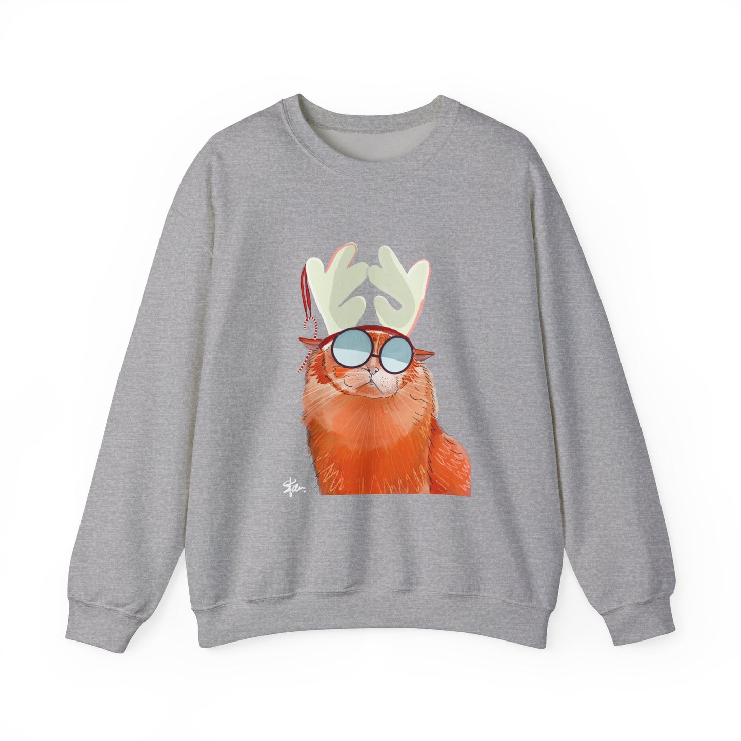 Crewneck Sweatshirt - Cool Cat Christmas Hipster Holiday Cat Lover Gift