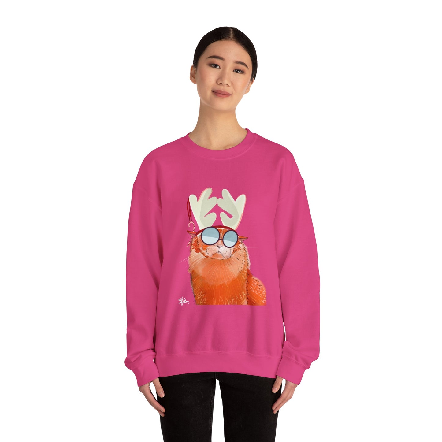 Crewneck Sweatshirt - Cool Cat Christmas Hipster Holiday Cat Lover Gift