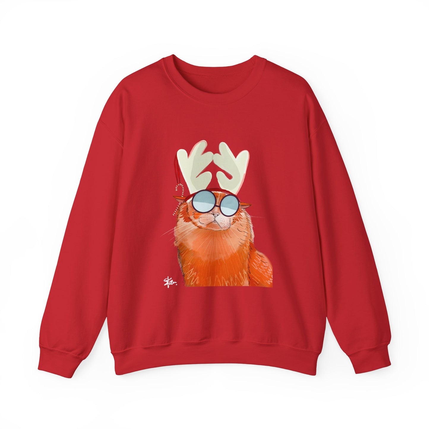 Crewneck Sweatshirt - Cool Cat Christmas Hipster Holiday Cat Lover Gift