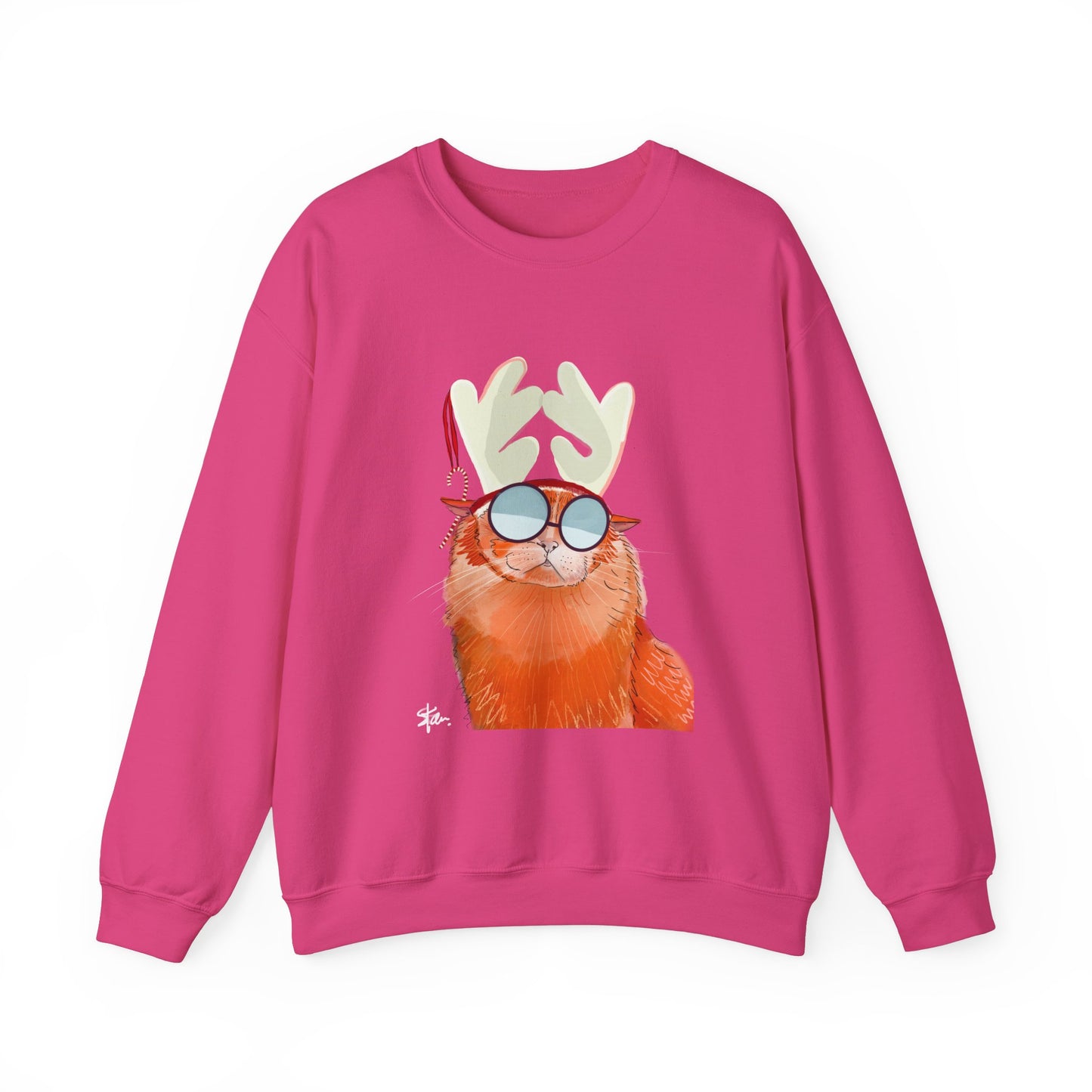 Crewneck Sweatshirt - Cool Cat Christmas Hipster Holiday Cat Lover Gift