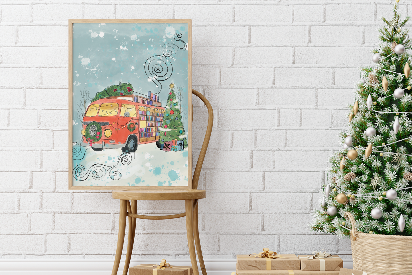 "Christmas Book Bus "Canvas Print